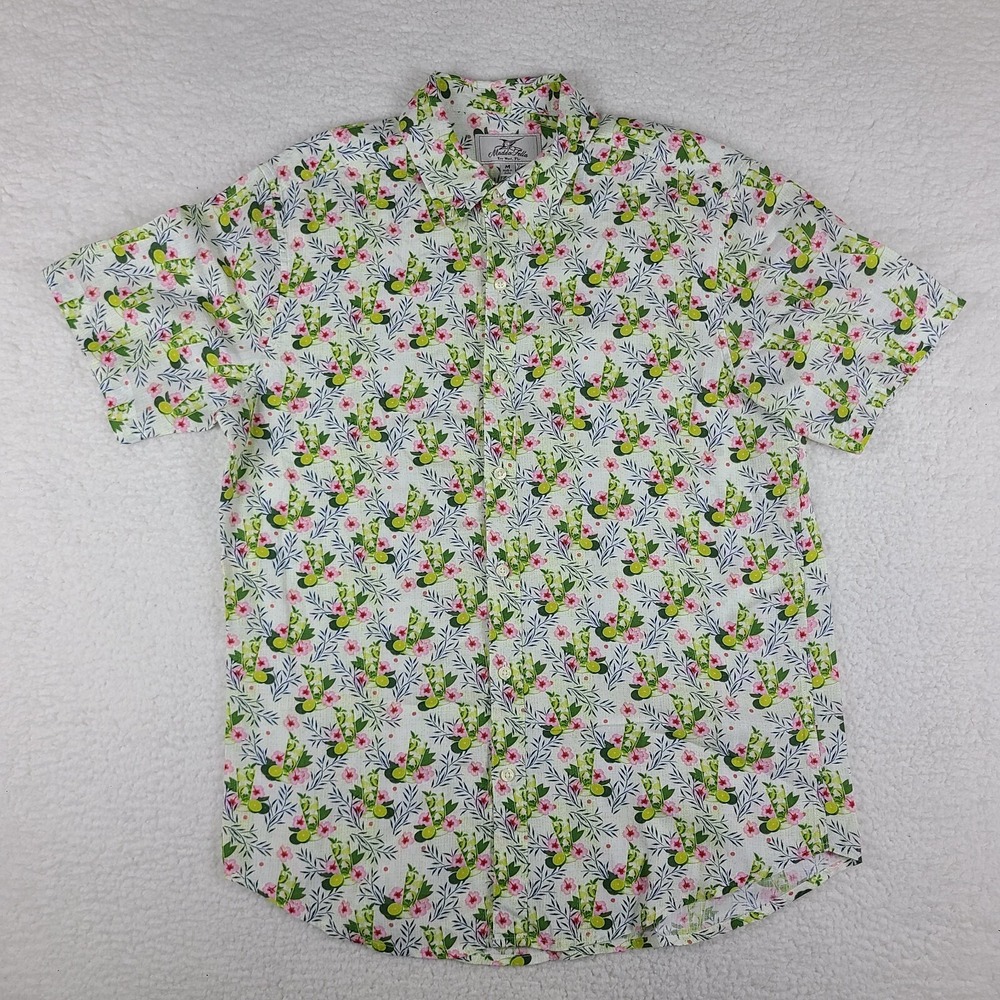 Madda Fella Shirt‎ Mens Medium Floral Drink Cocktail Linen Hawaiian Button Up